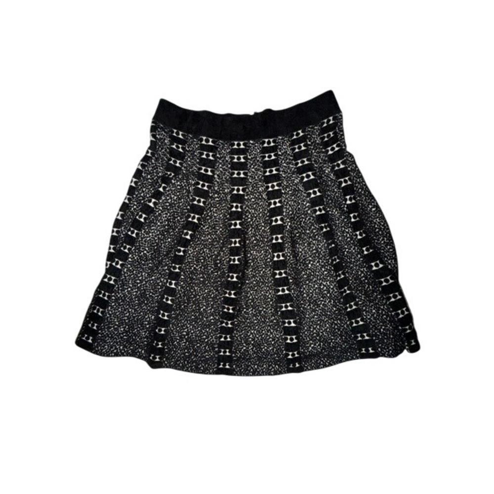 Moth Anthropologie Black White Geometric Knit A-Line Mini Skirt Size L Back Zip